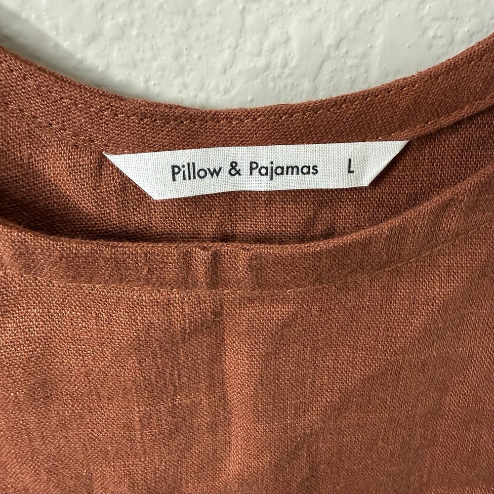 Pillow & Pajamas Rust Linen Shift Dress Natural Fibers Summer Travel Size Large - Picture 3 of 7